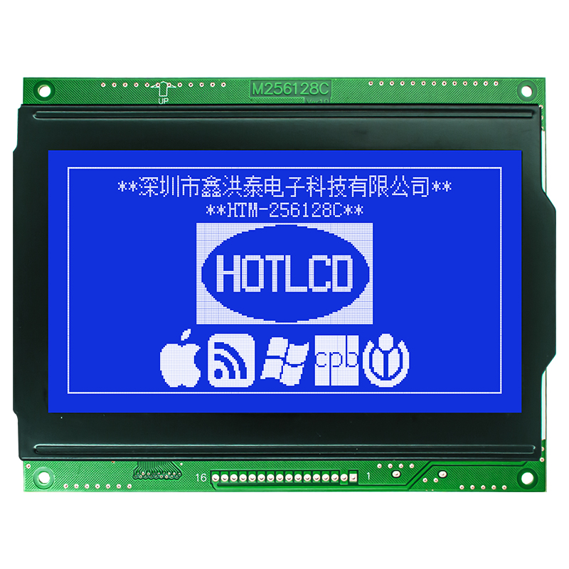 256X128 图形 LCD 模块 STN - 带白色背光的蓝色显示屏