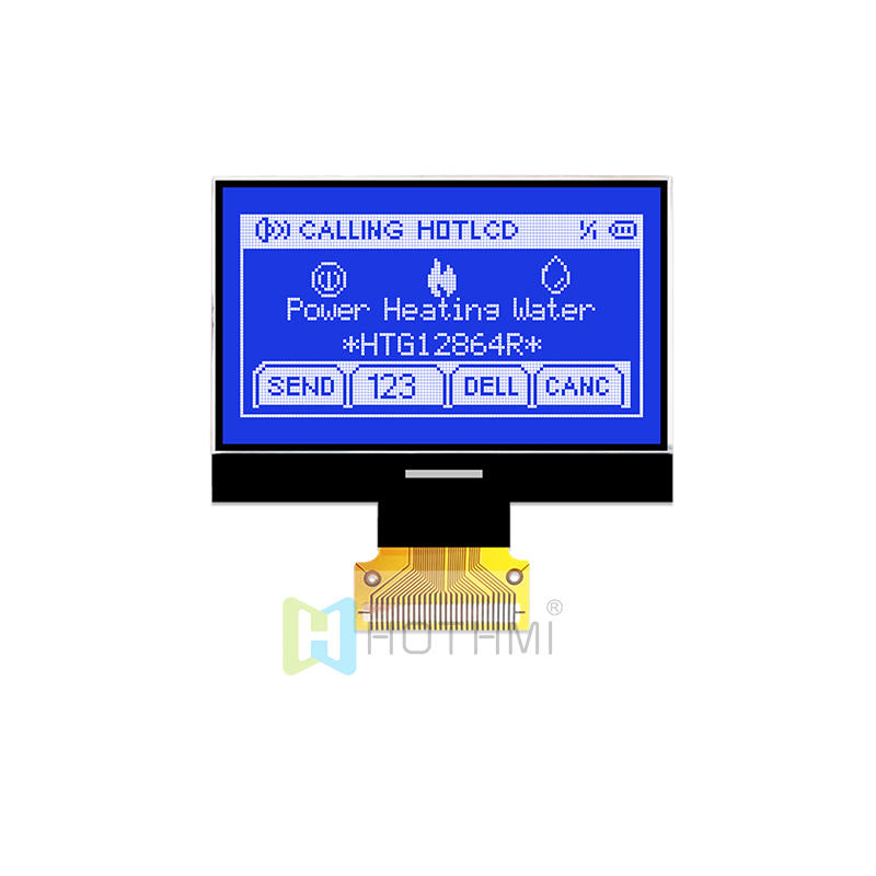 1.8寸128X64图形COG液晶屏| STN - 带白色侧背光的蓝色显示屏