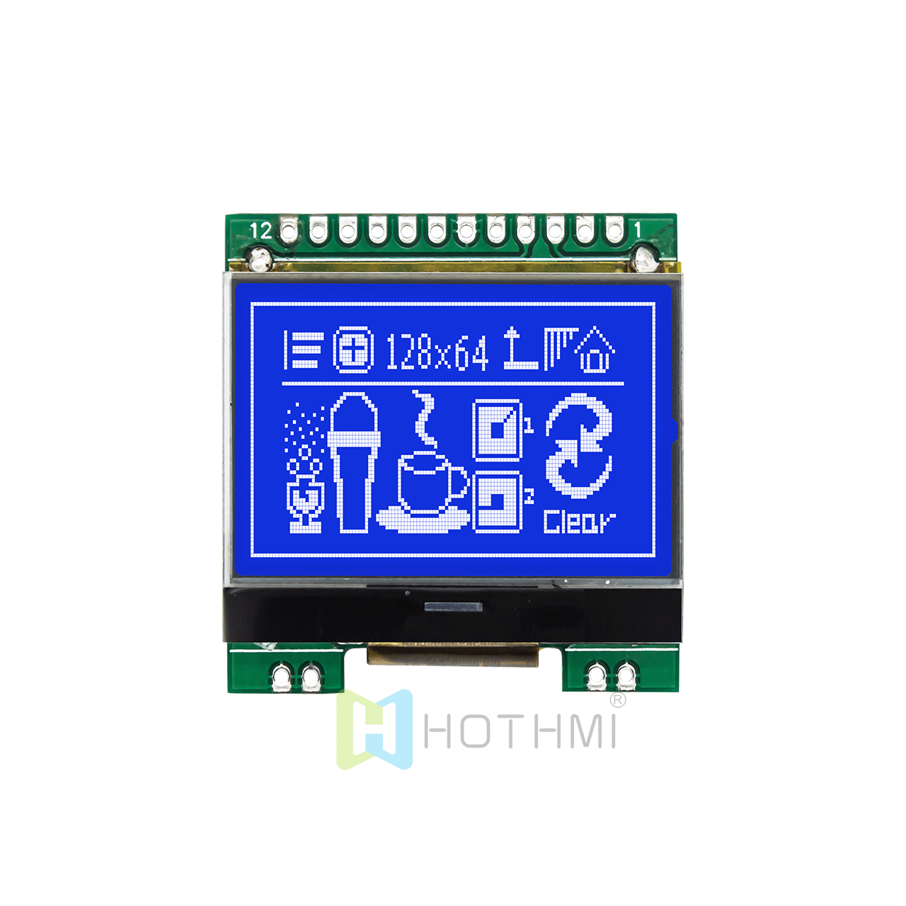 1.7"LCD1264液晶屏/LCM128x64图形点阵模块/蓝底白字/ST7567/SPI/1.7寸