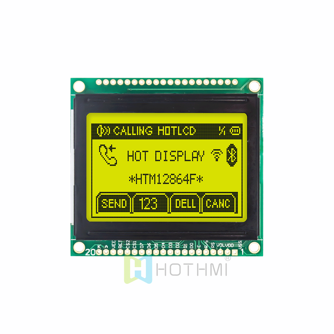 2英寸LCD 图形显示模块 | 128x64点阵图形液晶模块 | 12864图形液晶模组 | STN灰膜黄绿背光 | adruino