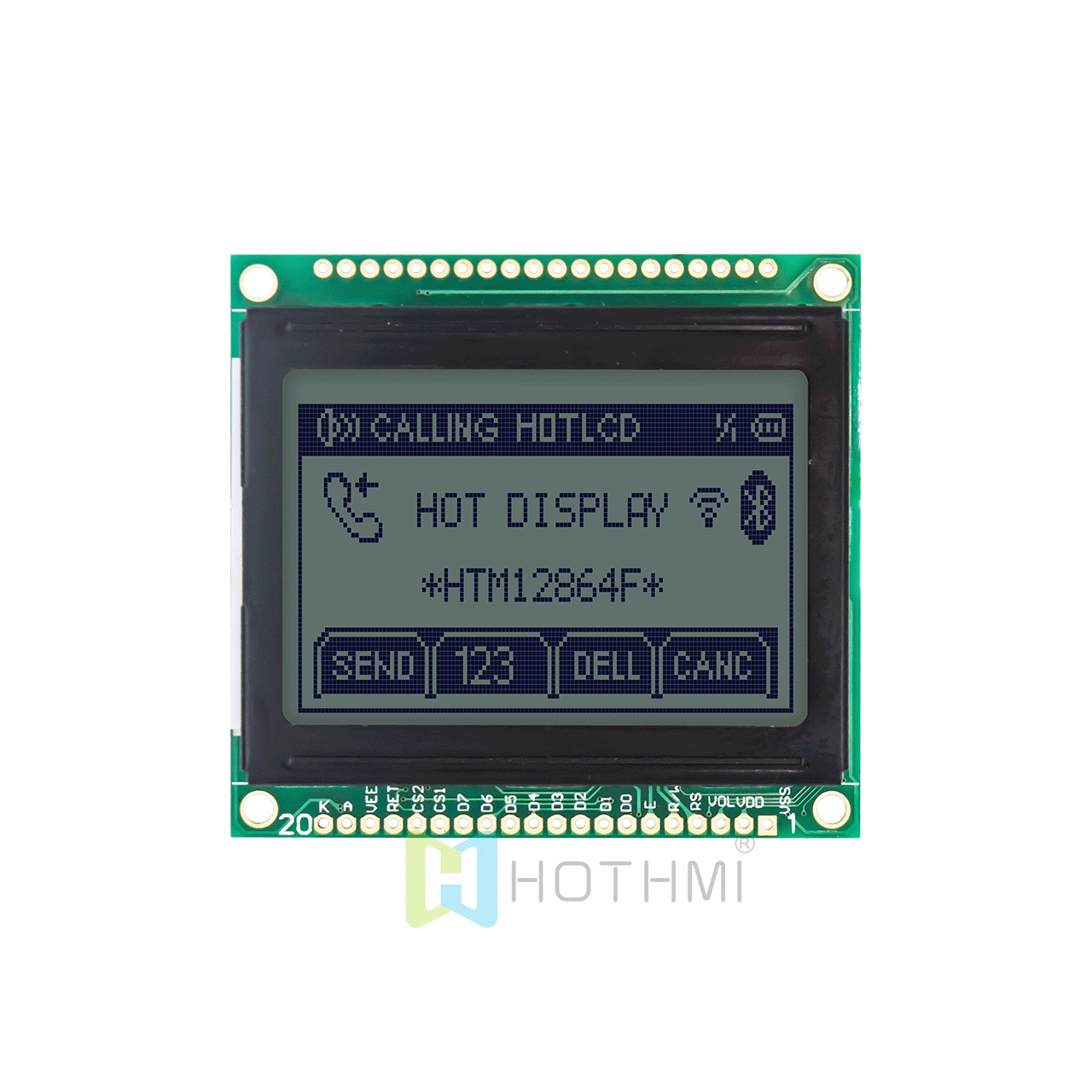 2英寸LCD 图形显示模块 | 128x64点阵图形液晶模块 | 12864图形液晶模组 | STN灰膜黄绿背光 | adruino