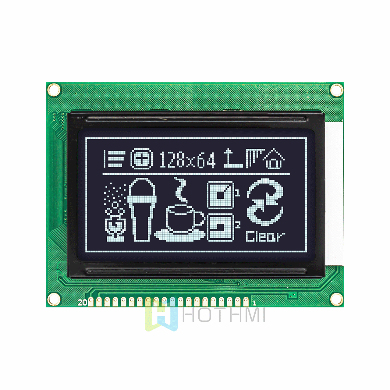 3.2 英寸黑色 128x64 图形 LCD 显示模块，DFSTN负显示，ST7920，MCU 适用于 Arduino