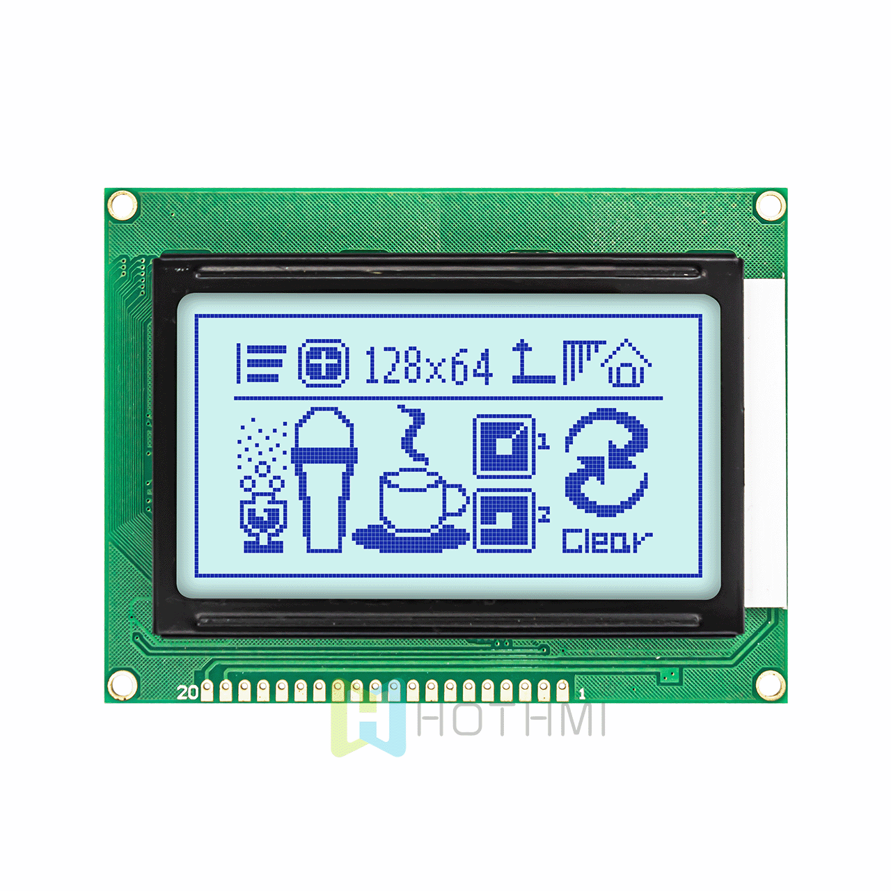 3.2  英寸低成本白色背光  | 128x64 图形 LCD 模块 | ST7920 | MCU接口 |  适用于 Arduino