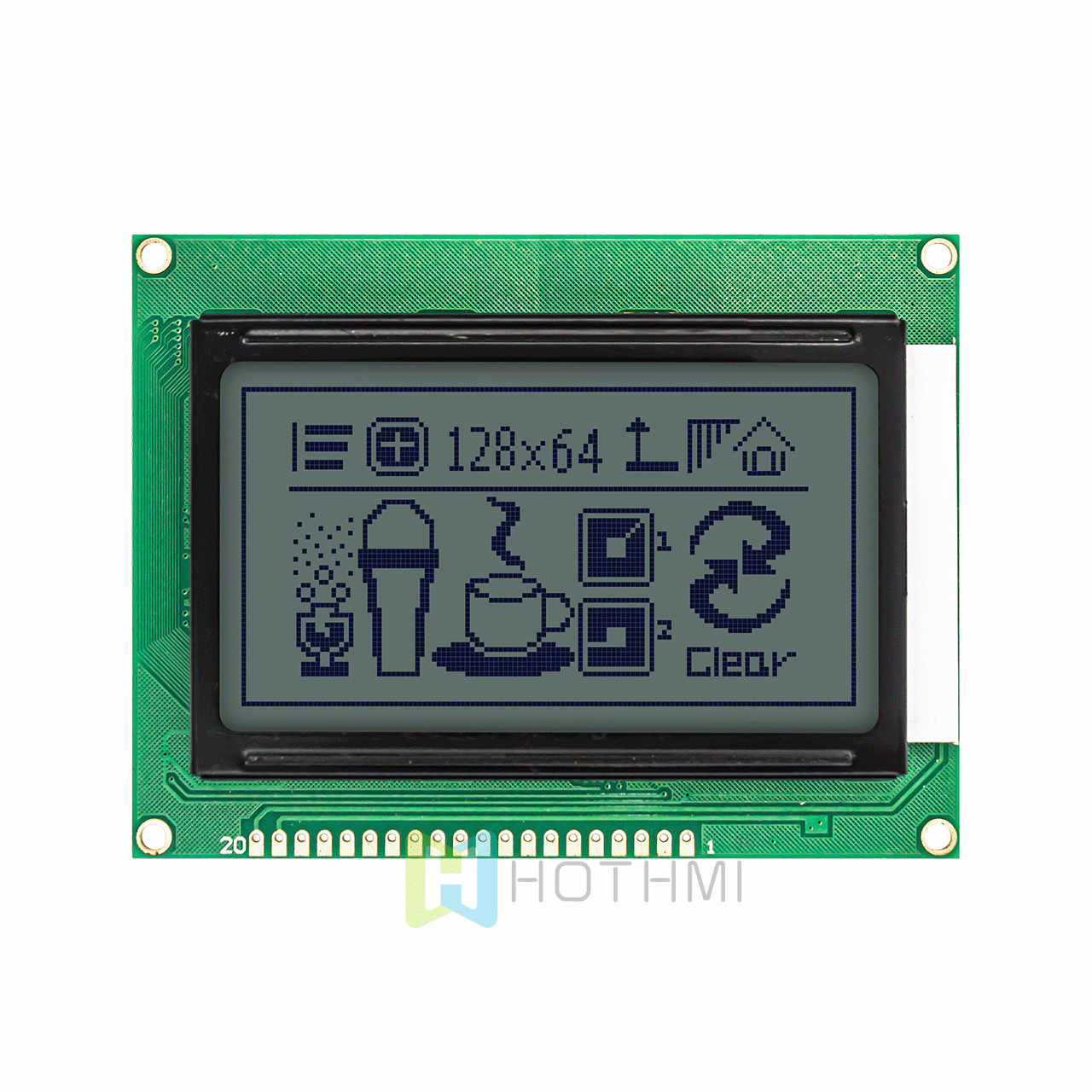 3.2-inch low-price 128x64 yellow-green backlight graphic LCD module | Graphic COB module | Supports 3.3V/5V at the same time