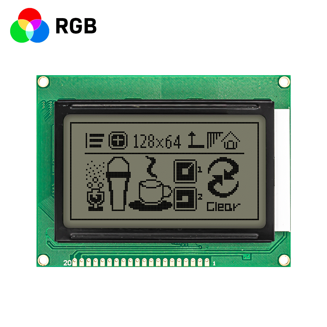 3.2寸LCD12864液晶屏/LCM128x64图形点阵模块/RGB 红绿蓝背光/中文字库