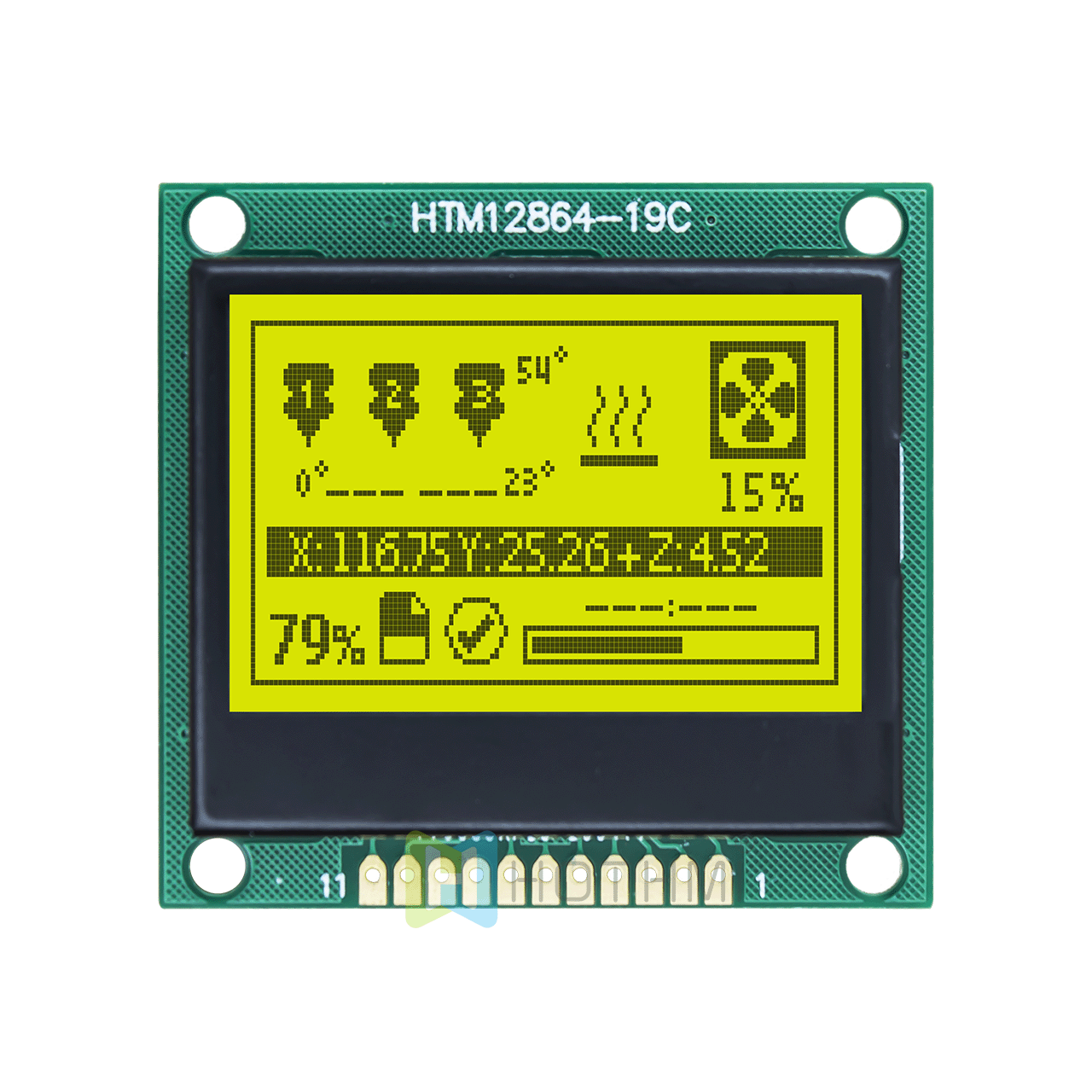 1.7-inch 128 x 64 LCD graphic display | STN front display yellow-green backlight | SPI interface | Adruino