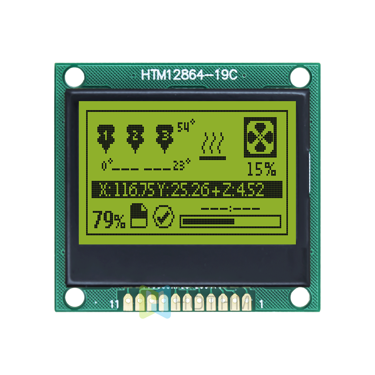 1.7-inch 128 x 64 LCD graphic display | STN front display yellow-green backlight | SPI interface | Adruino