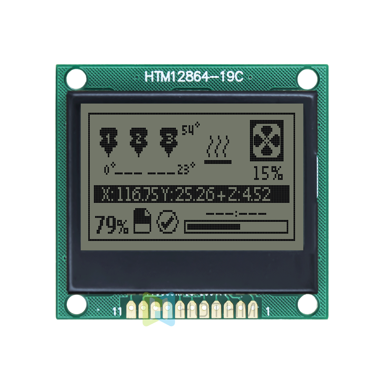 1.7-inch 128 x 64 LCD graphic display | FSTN positive display gray text on white background | SPI interface