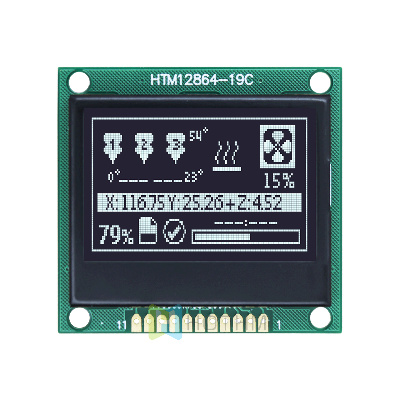 1.7 inch 128 x 64 LCD graphic display | 12864 LCD graphic display module | SPI interface | DSTN negative black background white text display | transflective polarizer