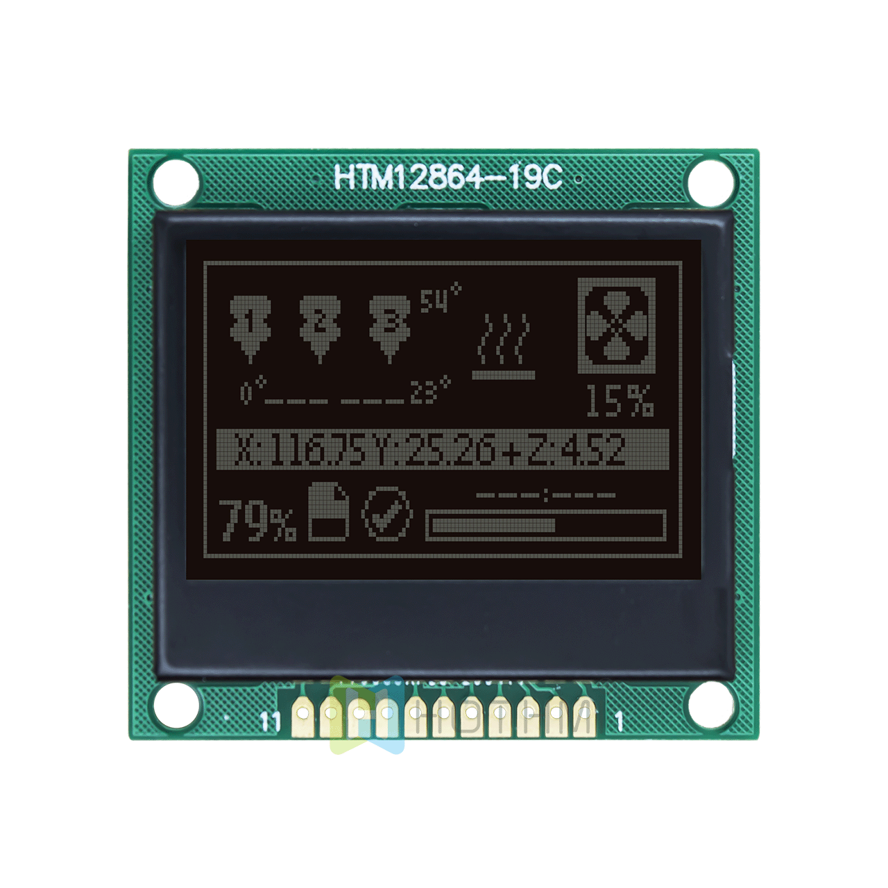 1.7 inch 128 x 64 LCD graphic display | 12864 LCD graphic display module | SPI interface | DSTN negative black background white text display | transflective polarizer