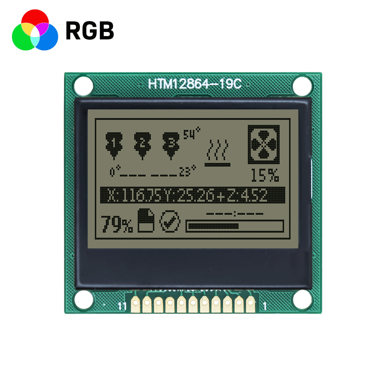 1.7 "128 x 64 RGB LCD graphic display module | 5.0V | FSTN positive display | Adruino | Fully transparent polarizer