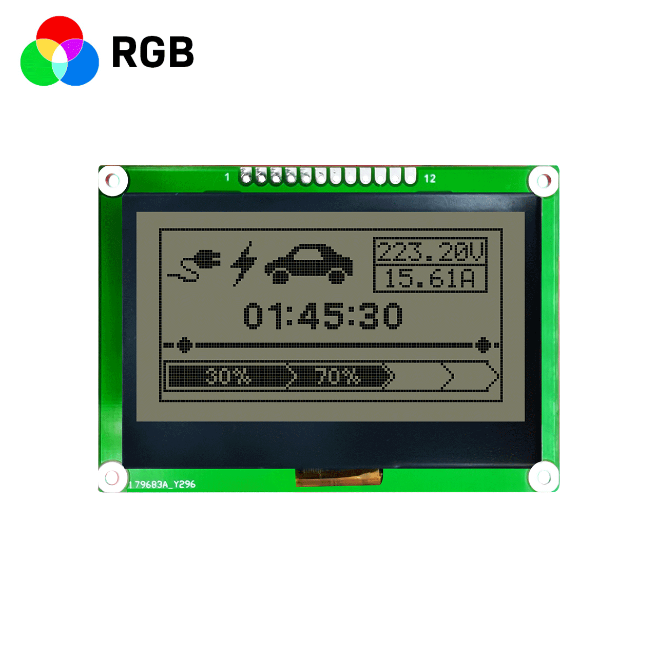 2.7英寸LCM12864图形点阵显示屏模块/128x64图形液晶显示屏/FST全透正偏光片/RGB红绿蓝背光