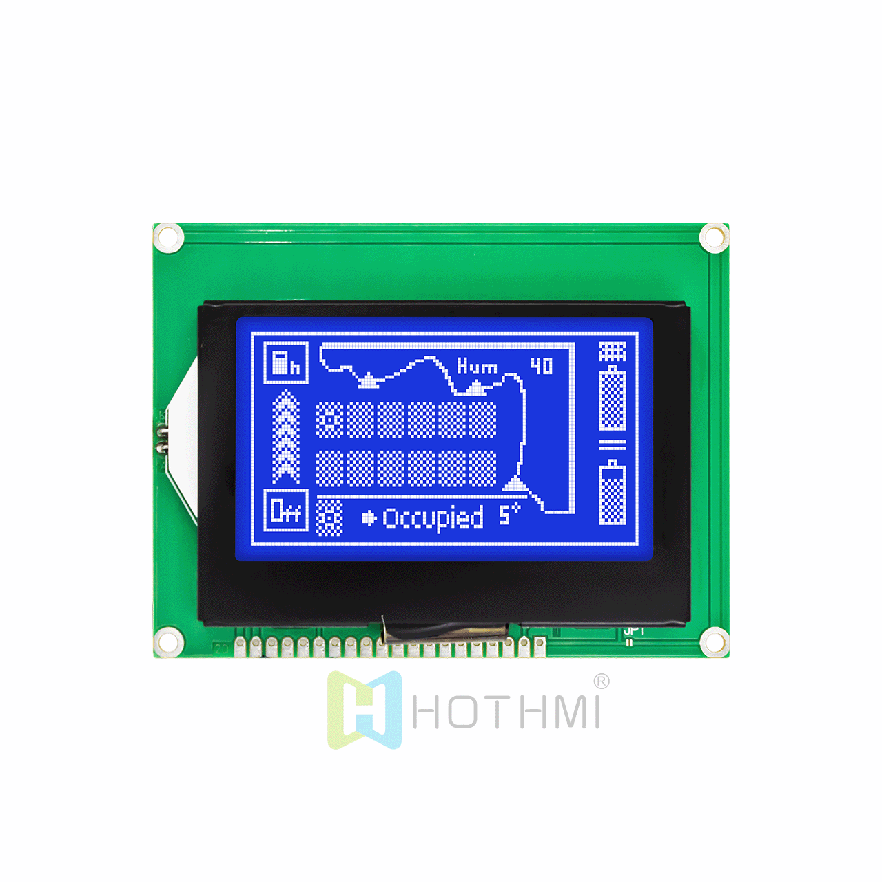 3-inch 128x64 graphic LCD | 12864LCM | 128X64 graphic LCD display | STN negative display white backlight | 5.0V | White text on blue background