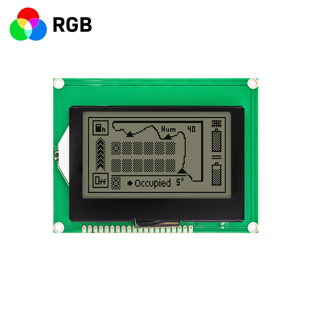 3英寸LCD 图形液晶模组 | 128x64图形点阵模块  | FSTN 正显RGB 红绿蓝背光 | 全透偏光片