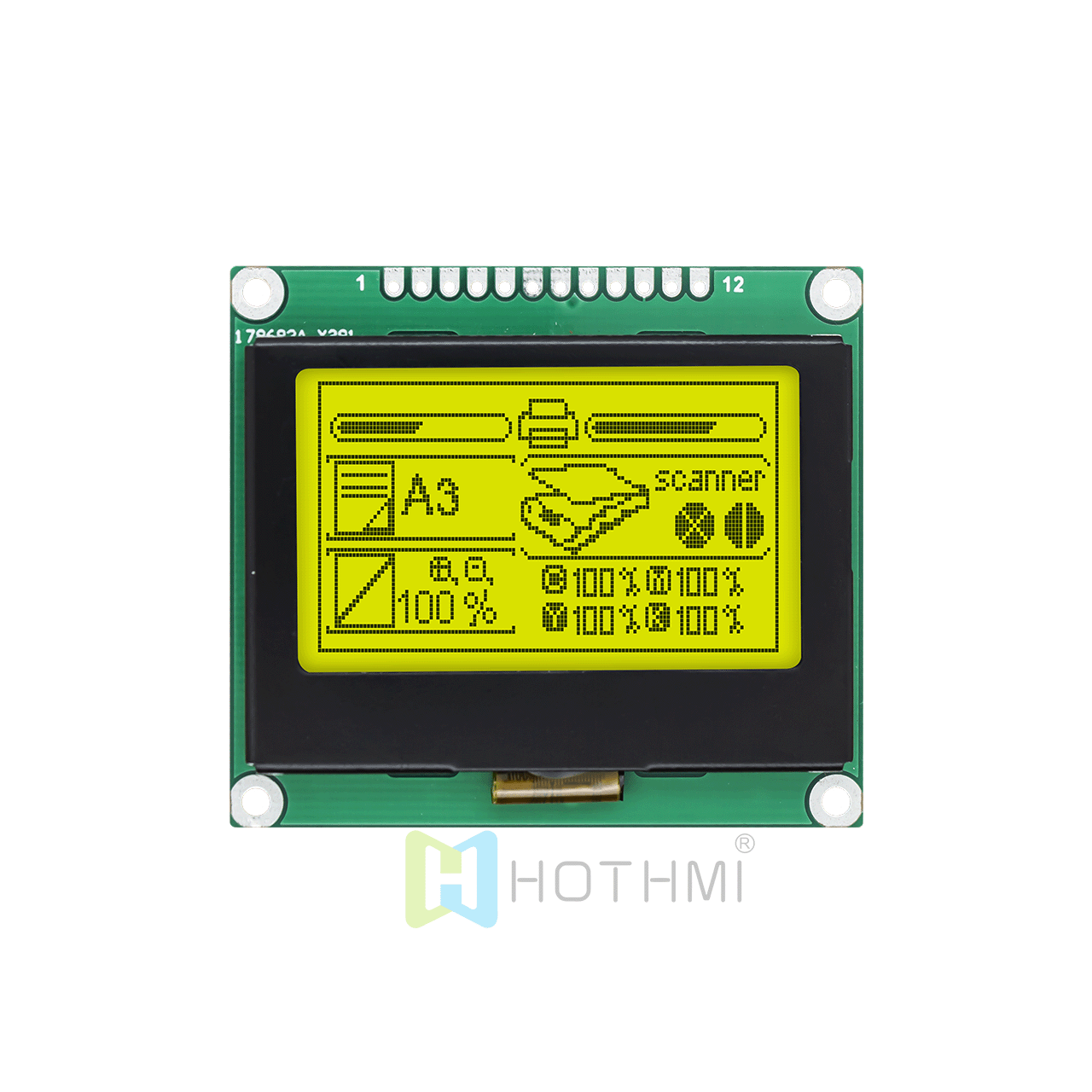 2英寸128 x 64 LCD图形液晶显示模块 | 12864图形点阵模组 | STN正显黄绿背光 |3.3v