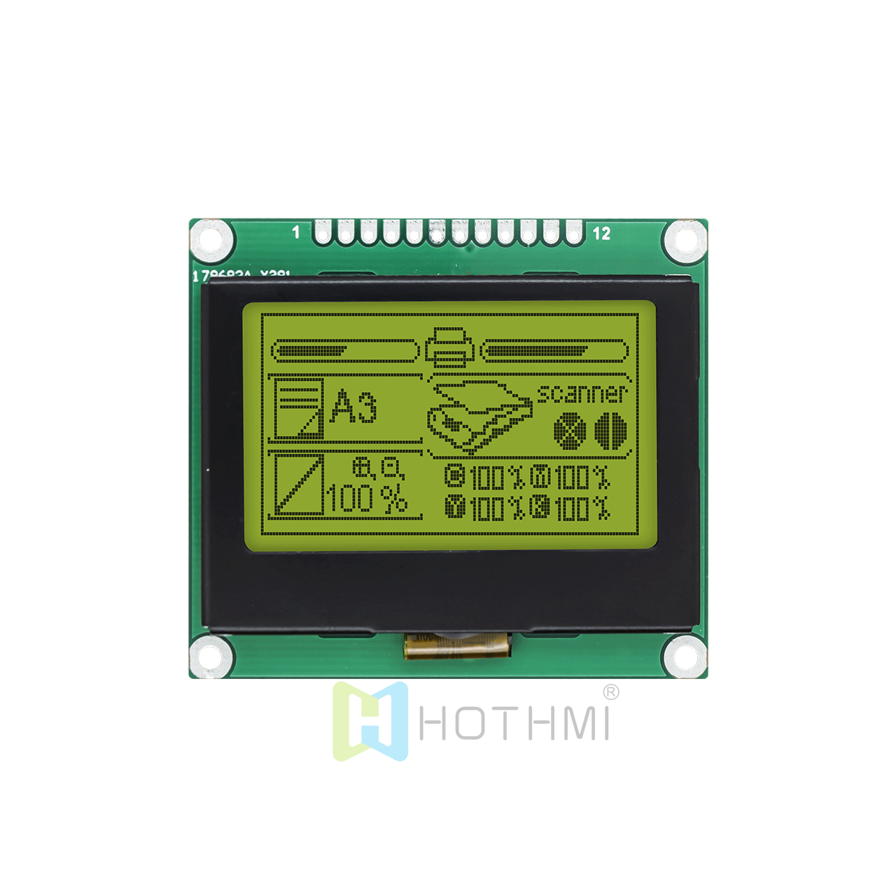 2英寸128 x 64 LCD图形液晶显示模块 | 12864图形点阵模组 | STN正显黄绿背光 |3.3v