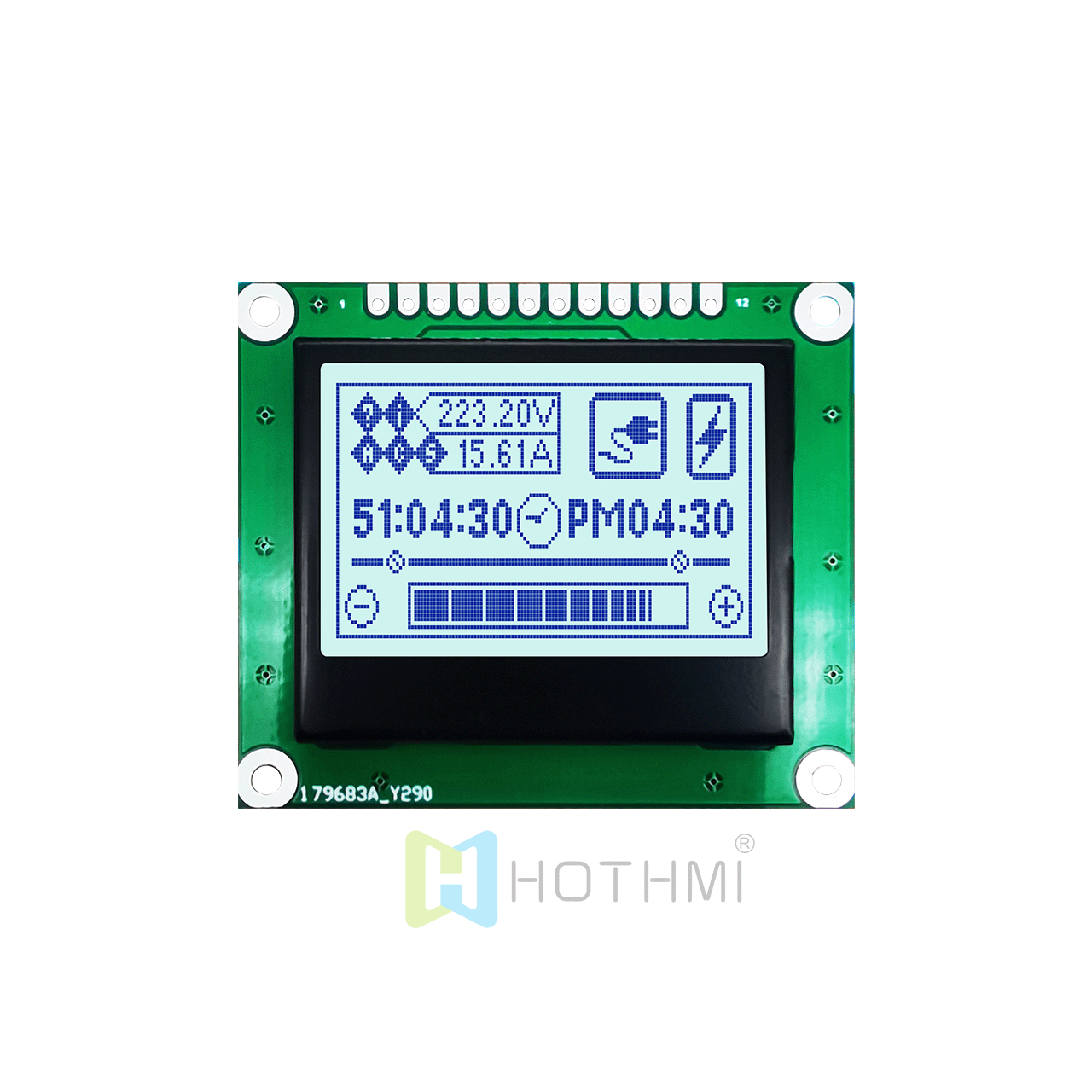 1.7 英寸 图形液晶模组 | 128 x 64 图形 LCD  |  | DFSTN +半透反射偏振片 | 灰底蓝字