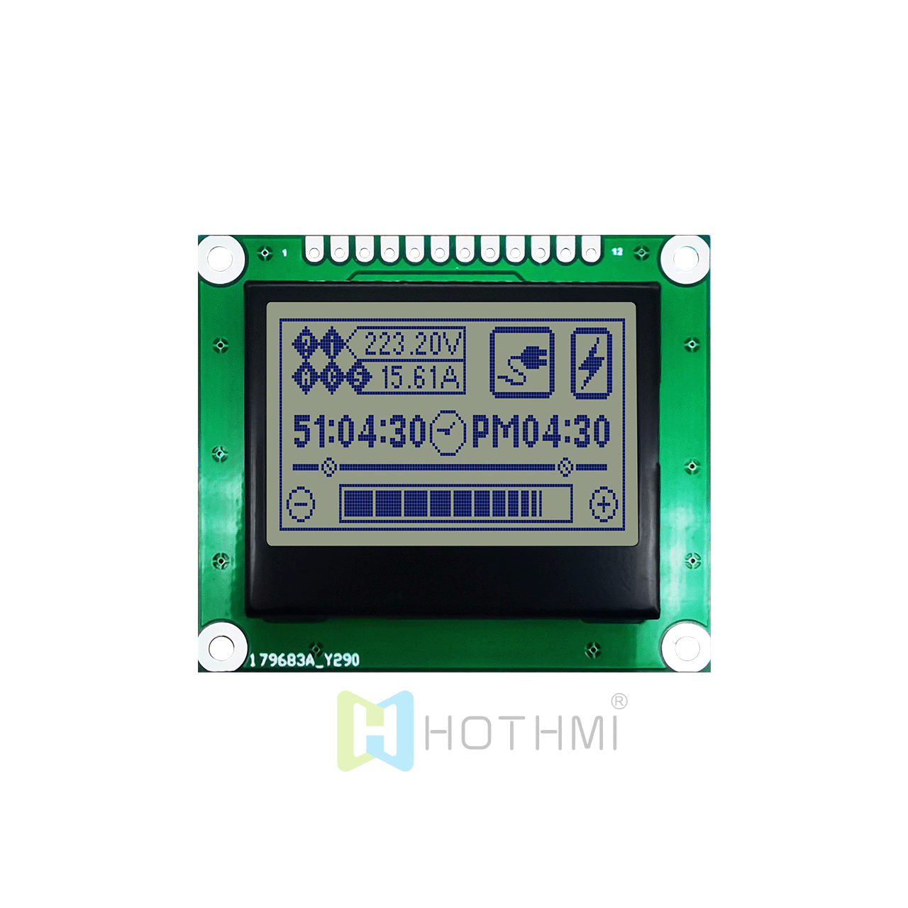 1.7 英寸 图形液晶模组 | 128 x 64 图形 LCD  |  | DFSTN +半透反射偏振片 | 灰底蓝字