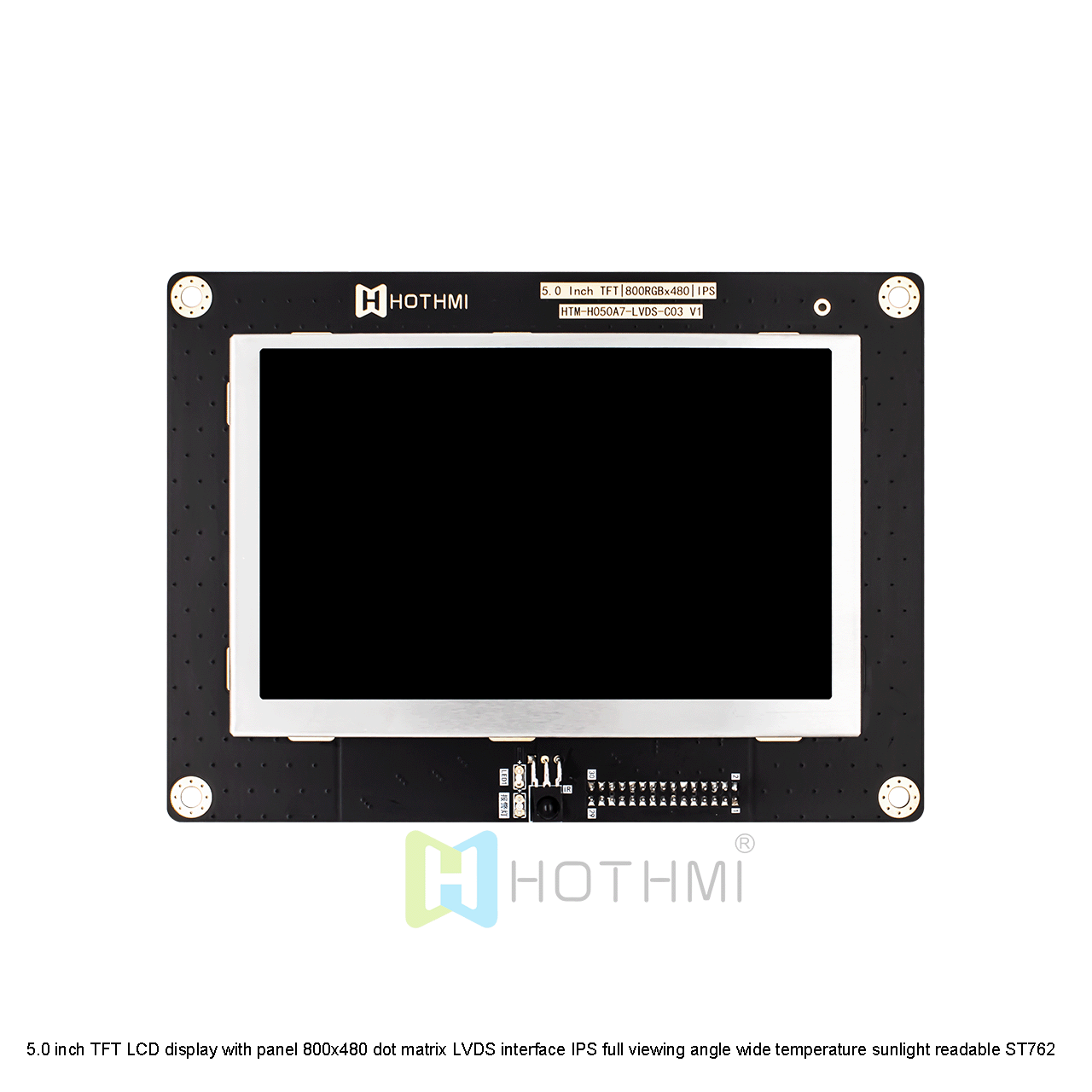 5.0寸TFT带板液晶显示屏 800x480点阵 LVDS接口 IPS全视角 宽温 阳光下可读 ST762 兼容安卓 可选触摸屏