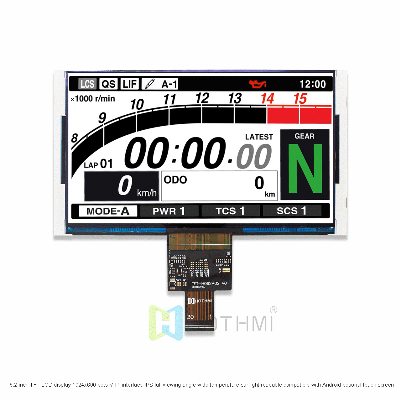 6.2 inch TFT LCD display 1024x600 dots MIPI interface IPS full viewing angle wide temperature sunlight readable compatible with Android optional touch screen
