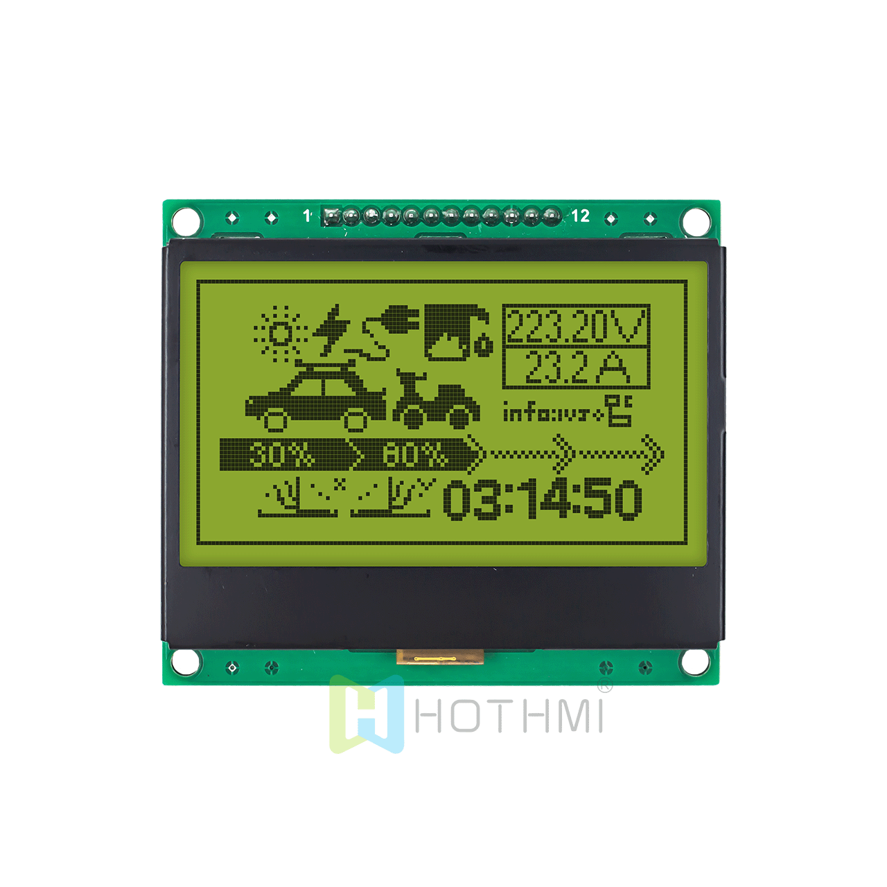 适用于 Arduino 的 3 英寸黄绿色 128x64 图形 LCD 显示模块 SPI