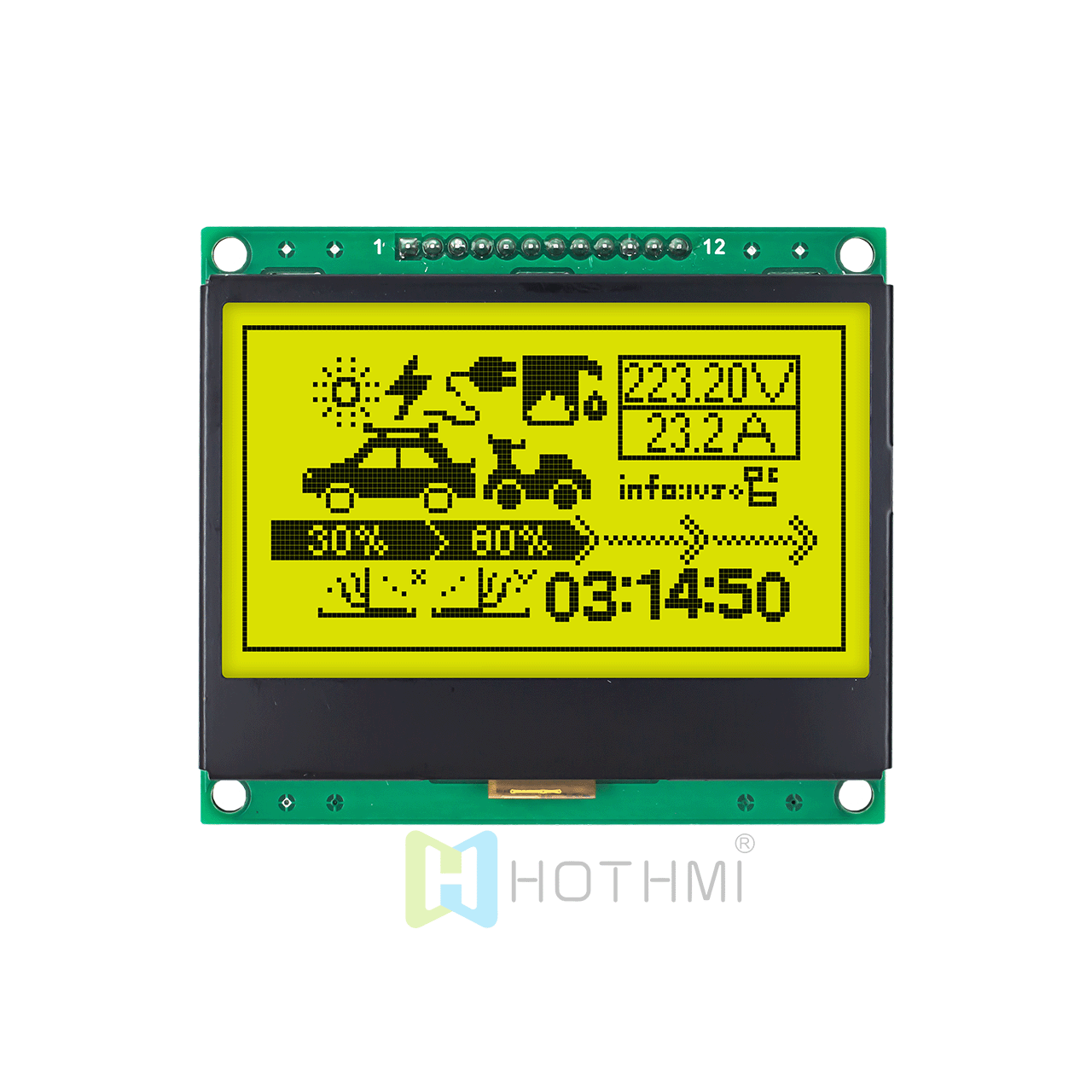 3英寸128x64 图形 LCD 显示模块 |128x64图形液晶显示模组  |  3.3V |  STN +黄绿背光 | Adruino