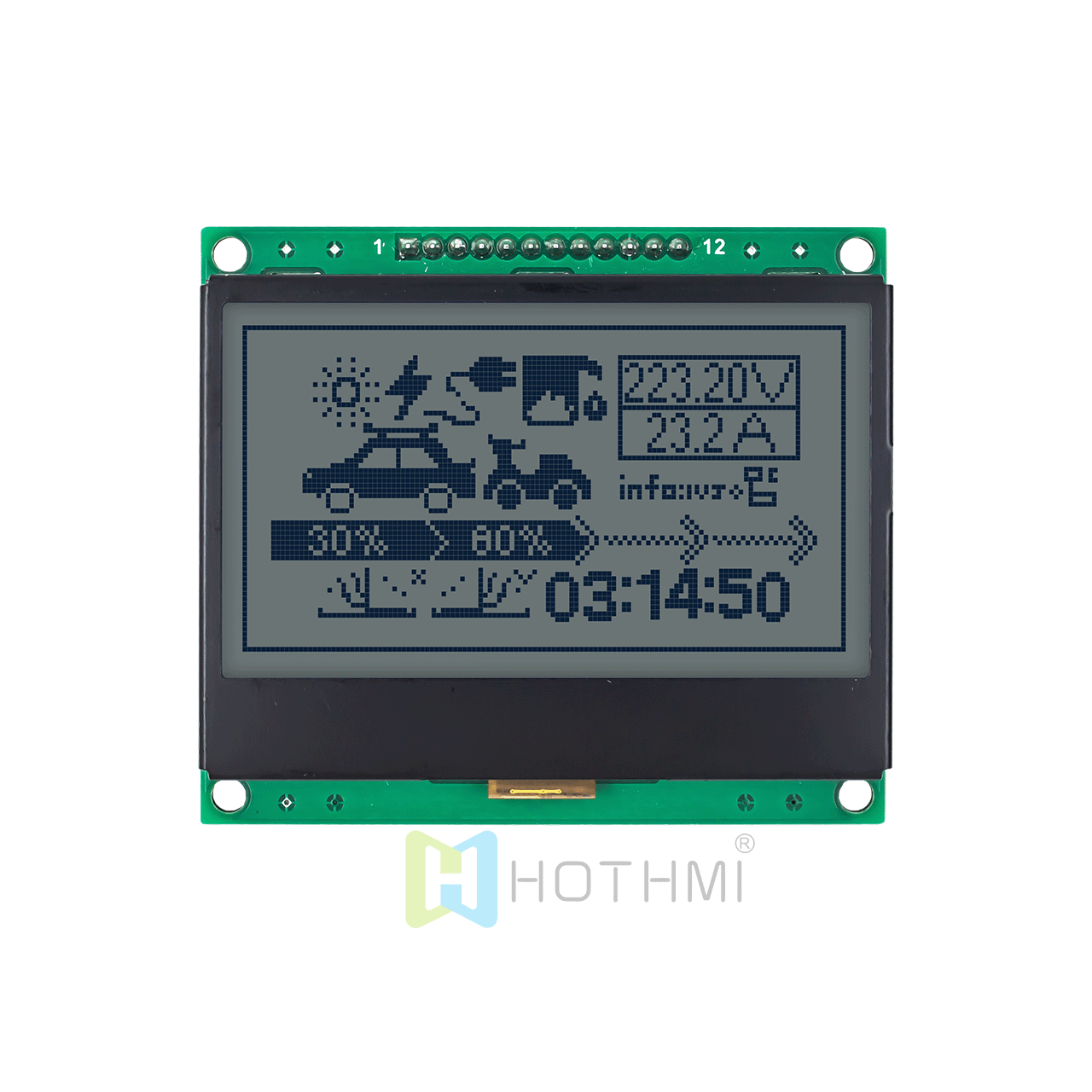 3英寸128x64 图形 LCD 显示模块 |128x64图形液晶显示模组  |  3.3V |  STN +黄绿背光 | Adruino