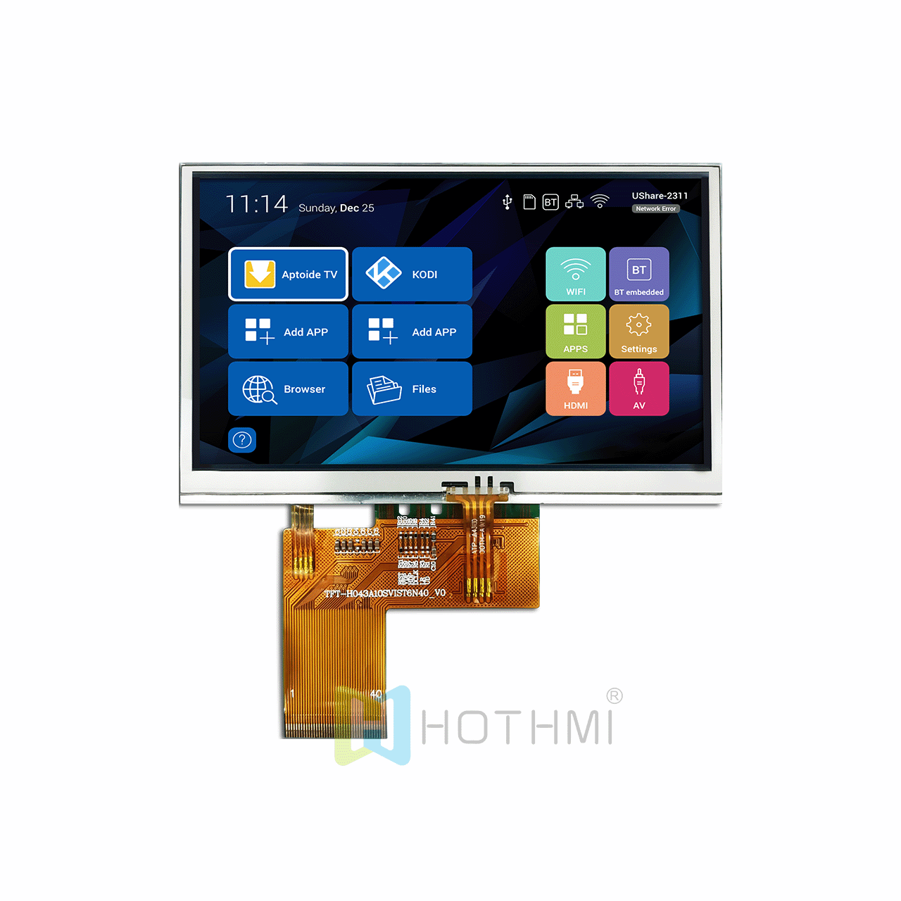 4.3 inch TFT LCD display module resistive touch 800x480 dot matrix wide temperature IPS full angle sunlight readable TTL ST7262 compatible with industrial computer