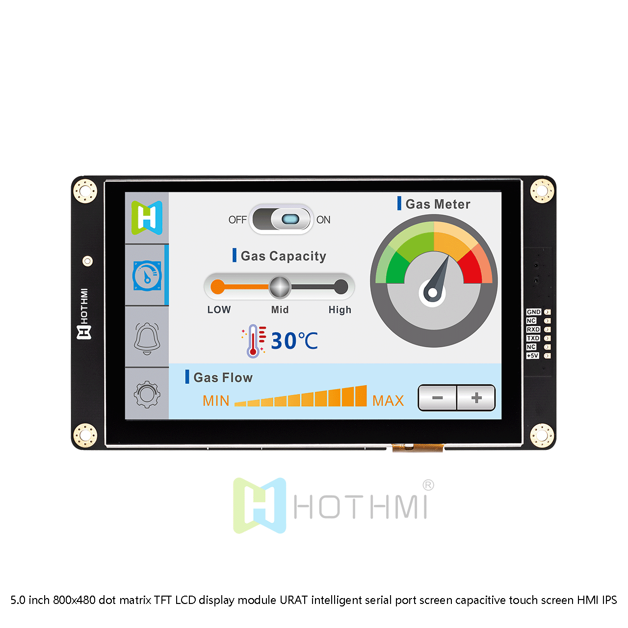 5.0 inch 800x480 dot matrix TFT LCD display module URAT intelligent serial port screen capacitive touch screen HMI IPS sun readable and compatible with Raspberry Pi