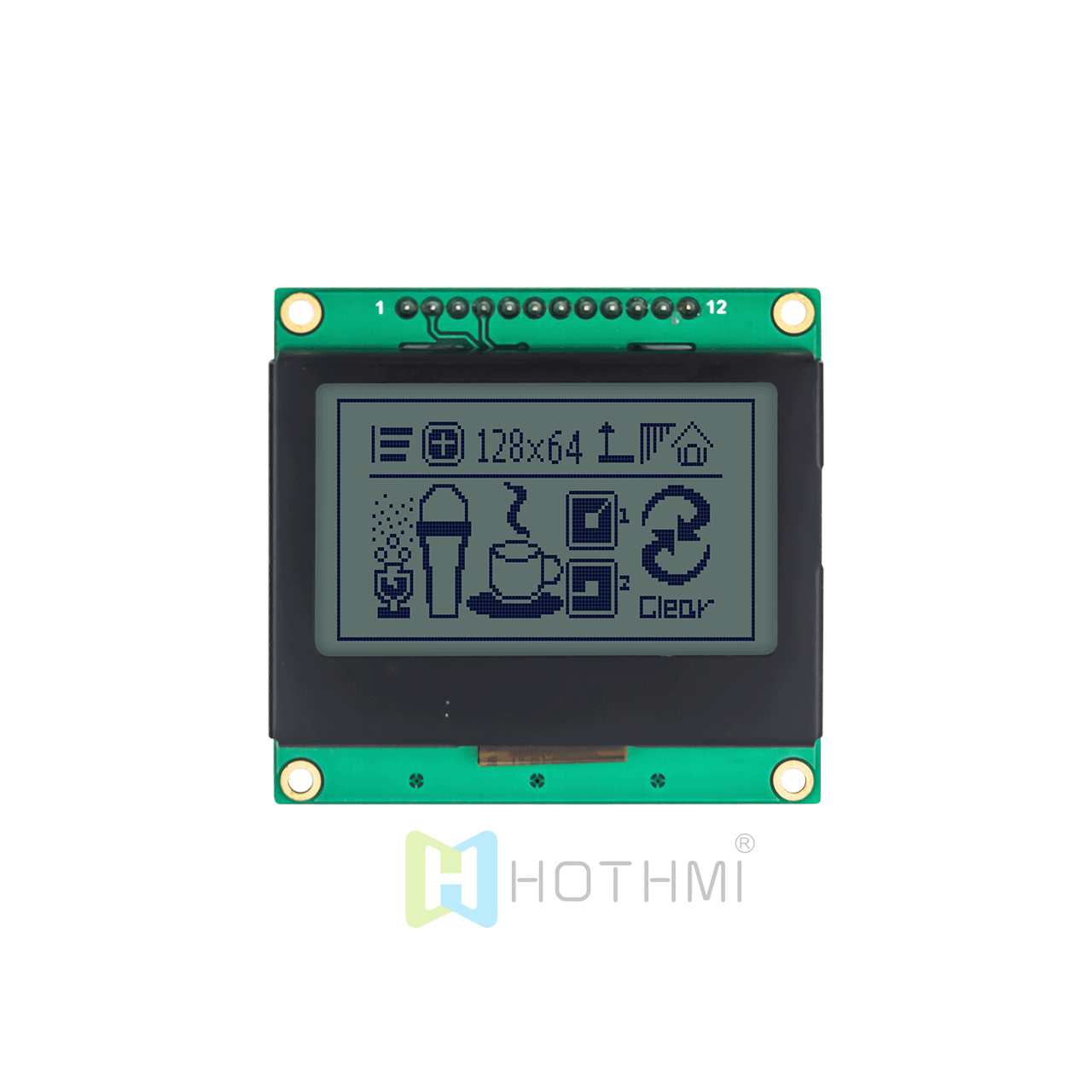 2" 128x64 Yellow-Green Graphic LCD | 128 x 64 Graphic LCD | STN Positive | SPI Interface | 5.0V