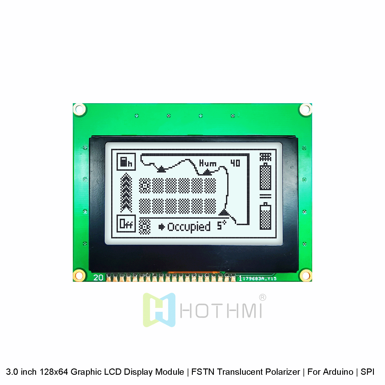 3.0 inch 128x64 Graphic LCD Display Module | FSTN Translucent Polarizer | For Arduino | SPI Interface | Gray Text on White Background