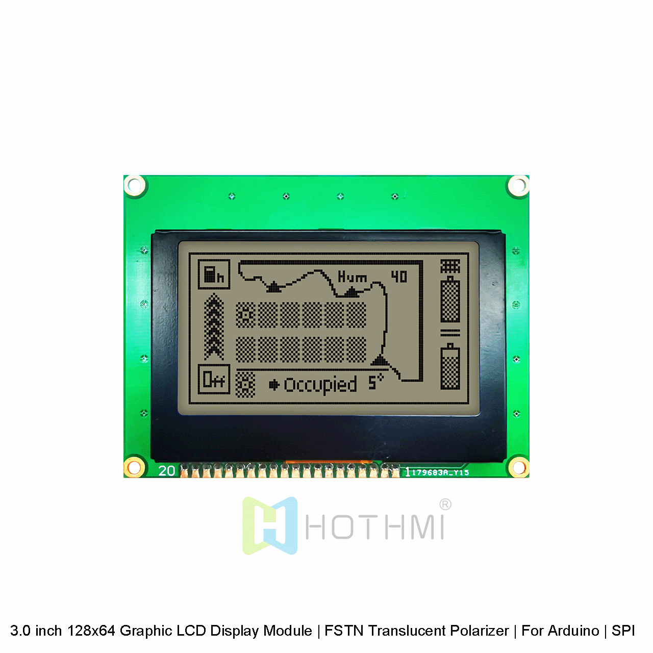 3.0 英寸 128x64 图形 LCD 显示模块 | FSTN半透偏光片| 适用于 Arduino | SPI 接口 | 白底灰字