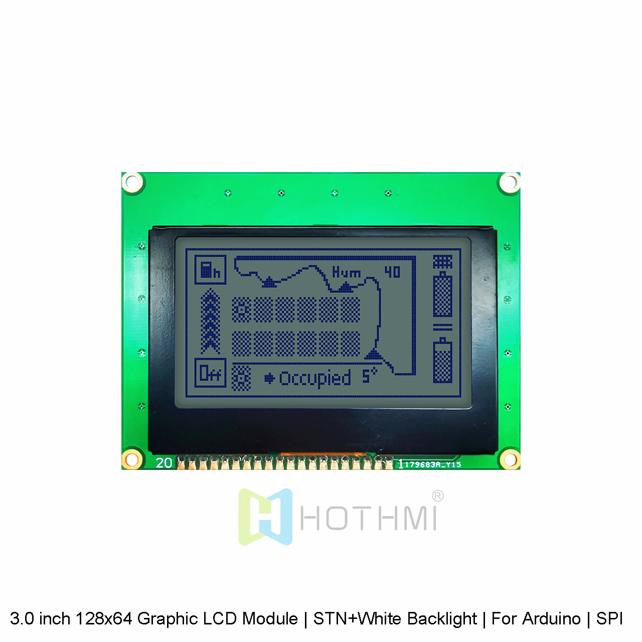 3.0 inch 128x64 Graphic LCD Module | STN+White Backlight | For Arduino | SPI Interface | Gray Background Blue Graphic LCD