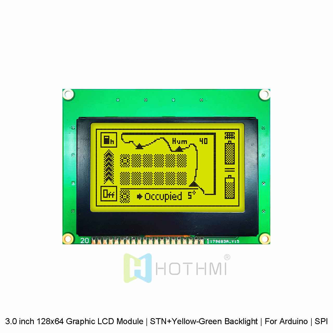 3.0 英寸 128x64 图形 LCD 液晶模组 | STN+黄绿色背光| 适用于 Arduino | SPI 接口 | 3.3V