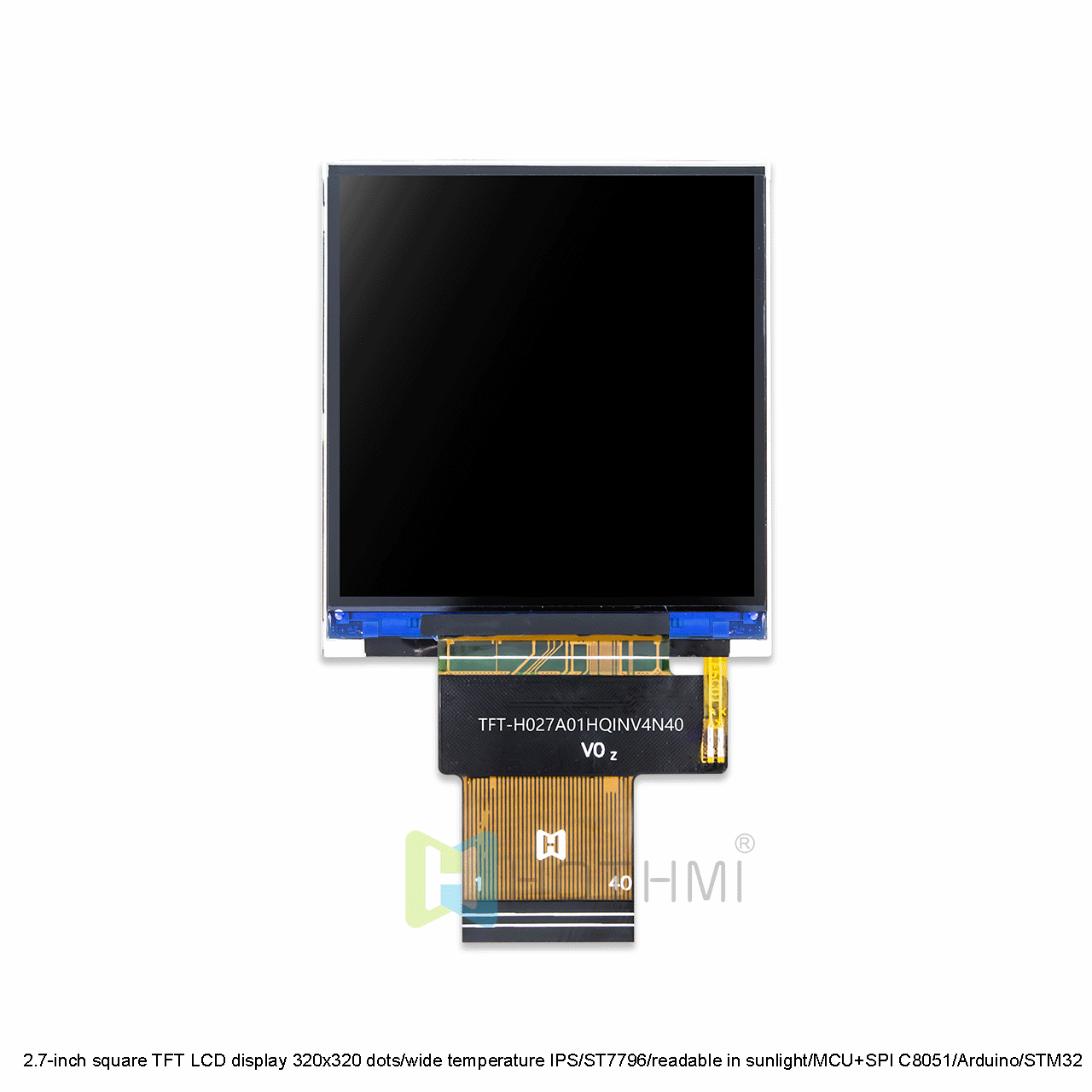 2.7-inch square TFT LCD display 320x320 dots/wide temperature IPS full angle/ST7796/readable in sunlight/MCU+SPI compatible with C8051/Arduino/STM32
