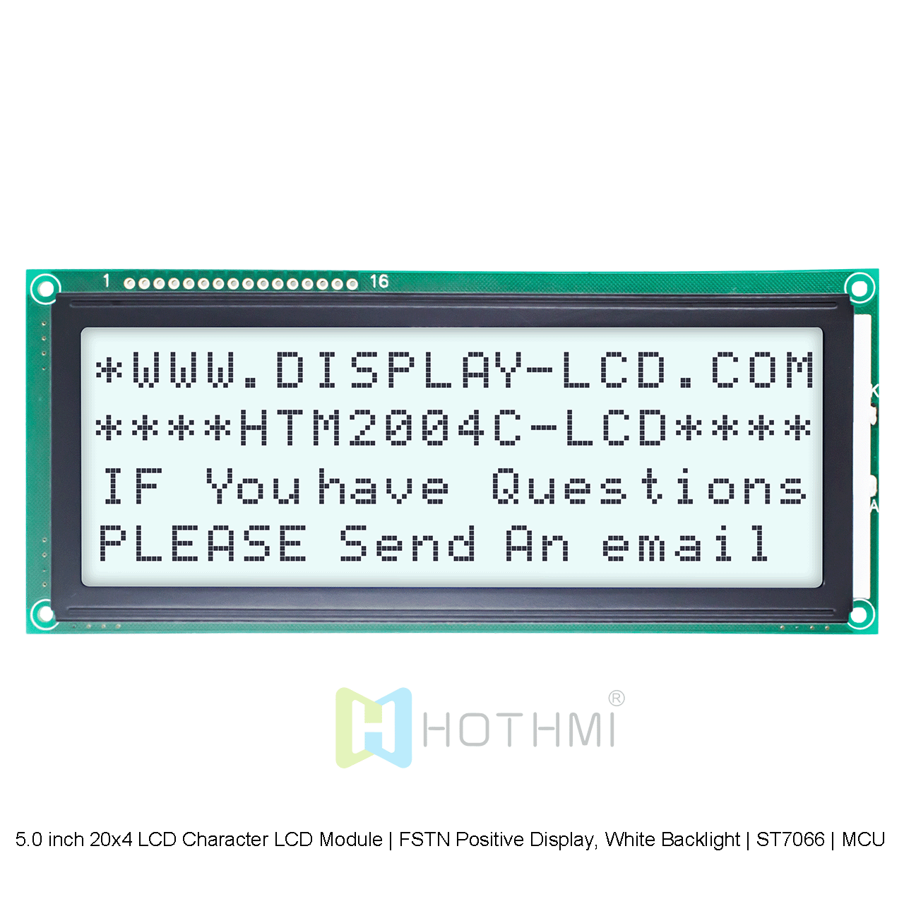 5.0英寸20x4LCD字符液晶显示模组  | FSTN正显，白色背光 | ST7066 | MCU接口 | 白底灰字 Arduino