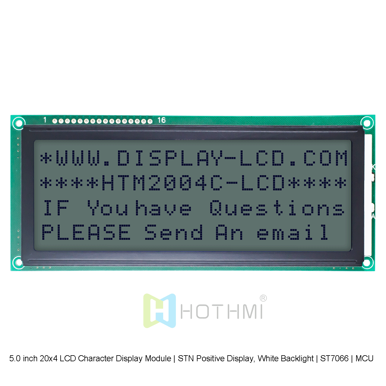 5.0 inch 20x4 LCD Character Module | STN Positive Display, Yellow-green Backlight | ST7066 | MCU Interface | For Adruino