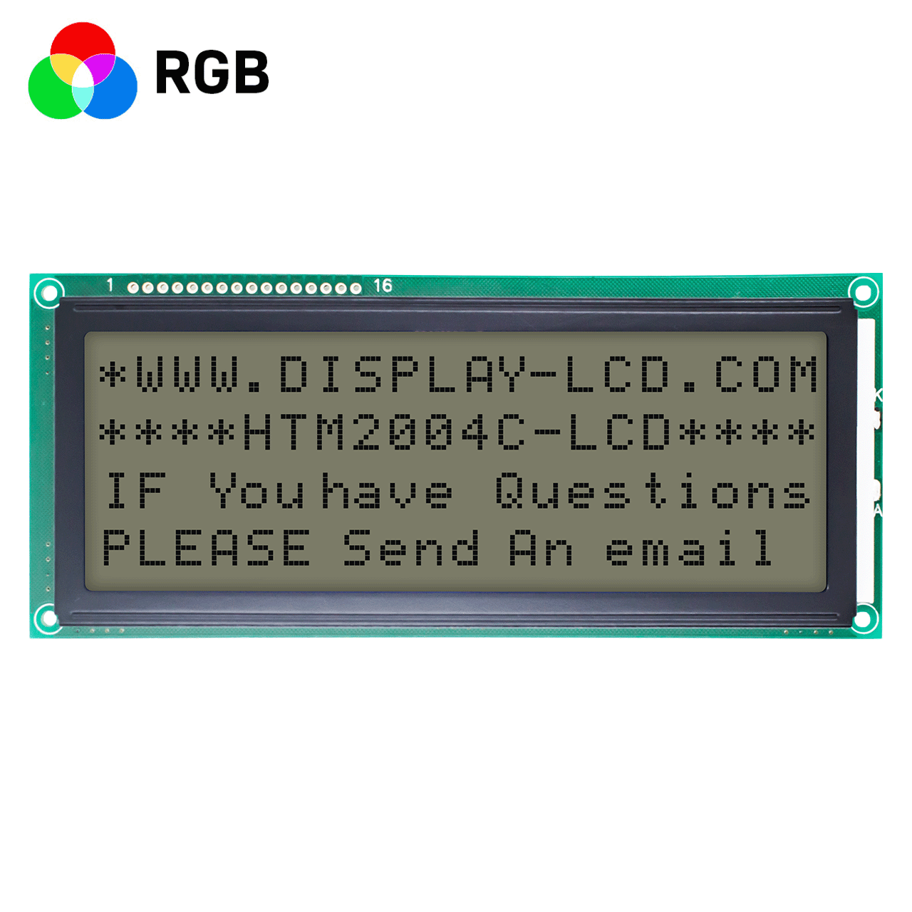 5.0 英寸 20x4 LCD 字符液晶显示模块 | FSTN 正片显示，RGB 红绿蓝背光 | ST7066 | MCU 接口  | 适用于Adruino | 全透偏光片