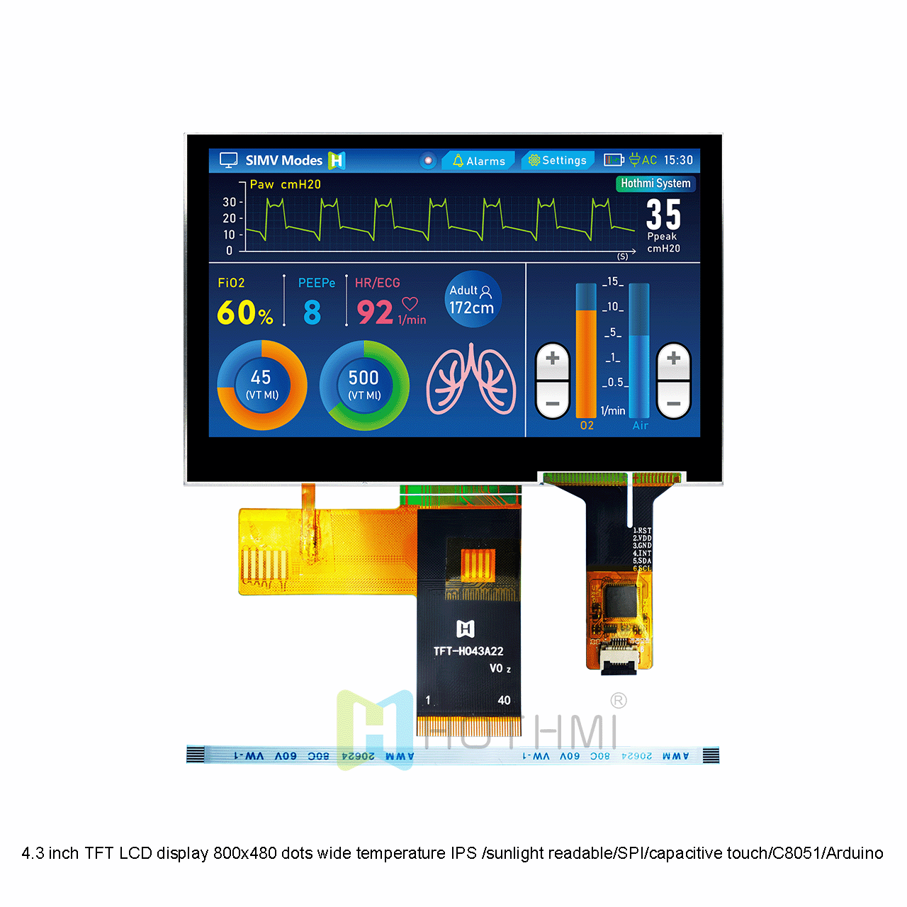 4.3 inch TFT LCD display 480x272 dots wide temperature IPS full viewing angle/sunlight readable/SPI interface/capacitive touch compatible with C8051/Arduino/STM32
