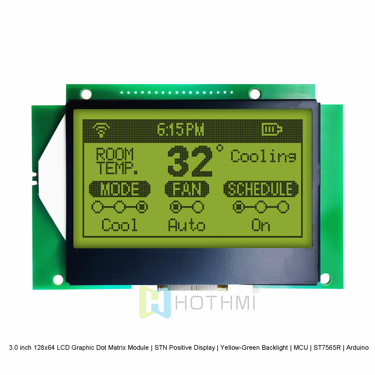 3.0 inch 128x64 LCD Graphic Dot Matrix Module | STN Positive Display | Yellow-Green Backlight | MCU | ST7565R | Arduino