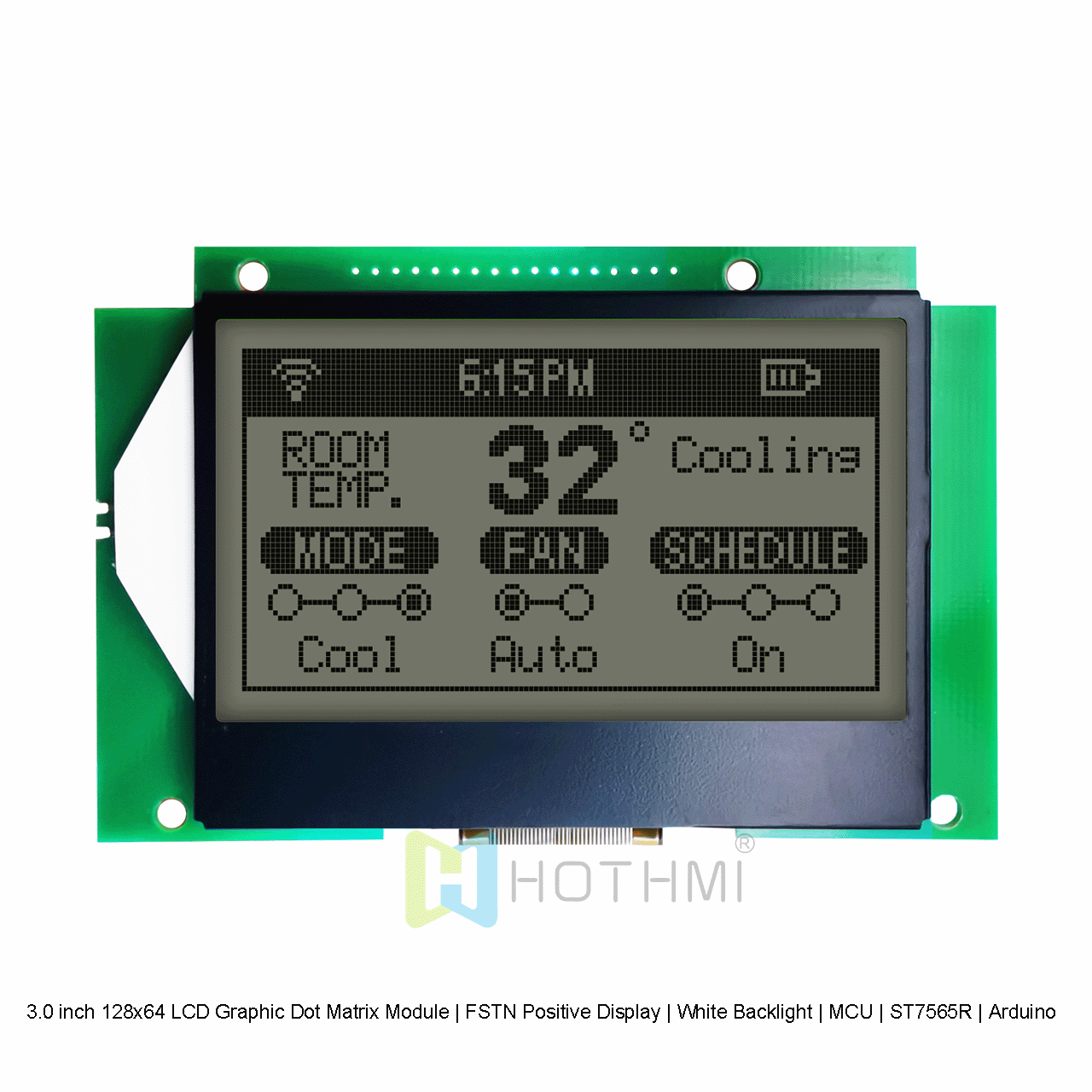 3.0 inch 128x64 LCD Graphic Dot Matrix Module | FSTN Positive Display | White Backlight | MCU | ST7565R | Arduino | Gray Text on White Background