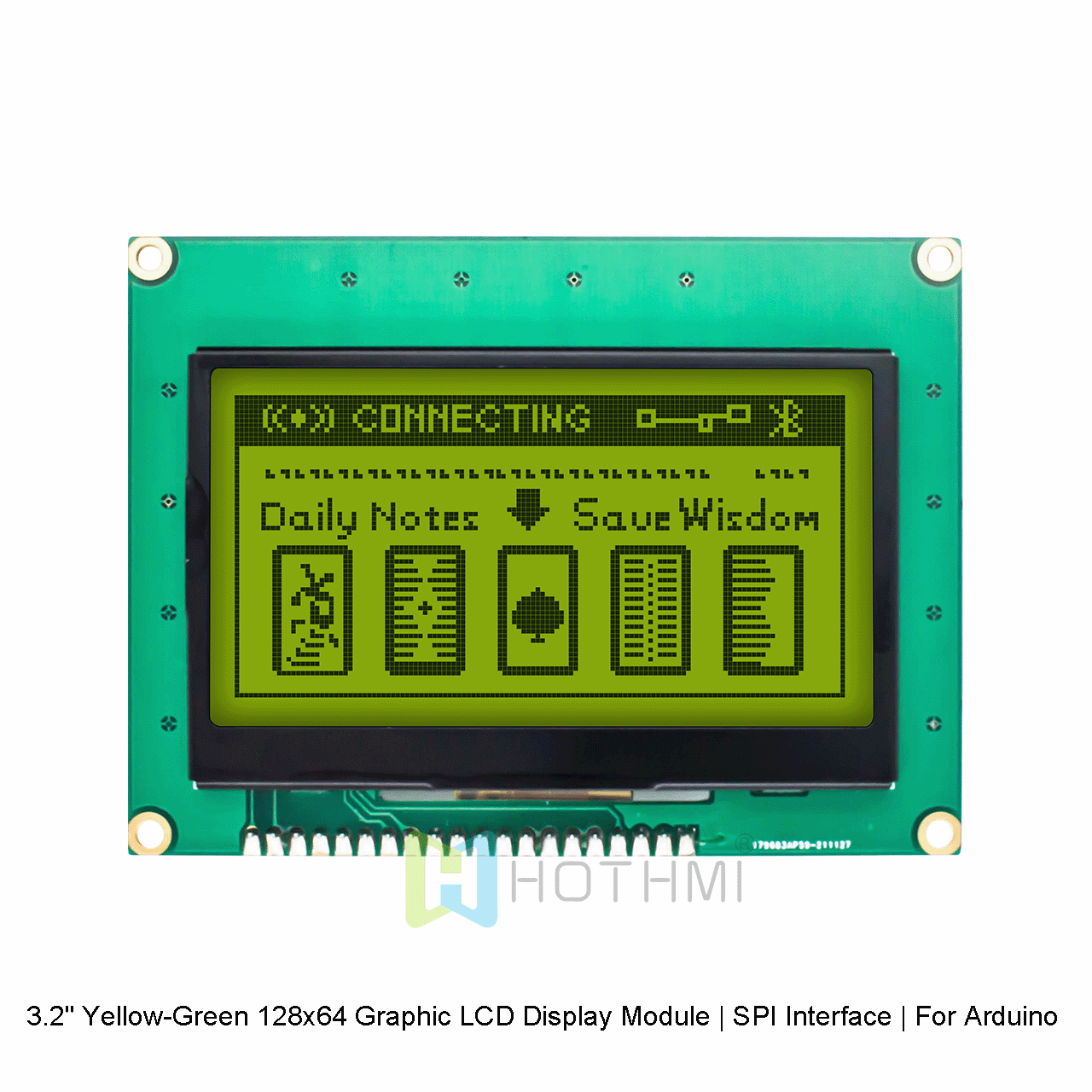 3.2" Yellow-Green 128x64 Graphic LCD Display Module | SPI Interface | For Arduino | 3.3V