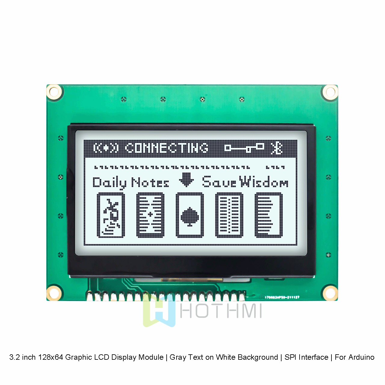 3.2英寸 128x64 图形液晶 LCD 显示模块 |  白底灰字 | SPI接口 | 适用于 Arduino | 3.3V | 白色背光