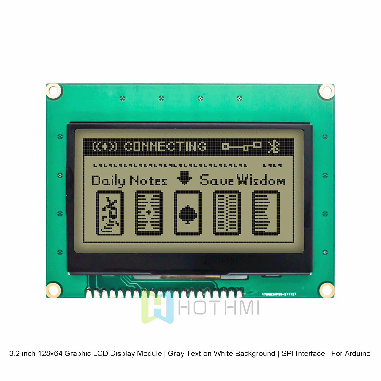 3.2英寸 128x64 图形液晶 LCD 显示模块 |  白底灰字 | SPI接口 | 适用于 Arduino | 3.3V | 白色背光