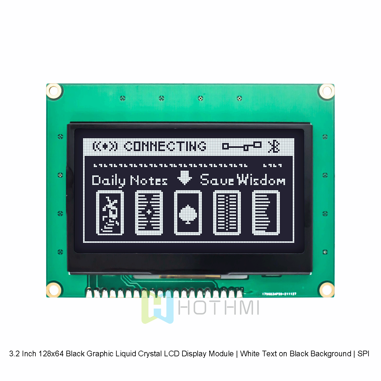 3.2 Inch 128x64 Black Graphic Liquid Crystal LCD Display Module | White Text on Black Background | SPI Interface | 3.3V