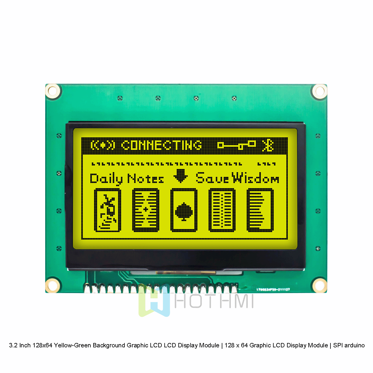 3.2 Inch 128x64 Yellow-Green Background Graphic LCD LCD Display Module | 128 x 64 Graphic LCD Display Module | SPI Interface 