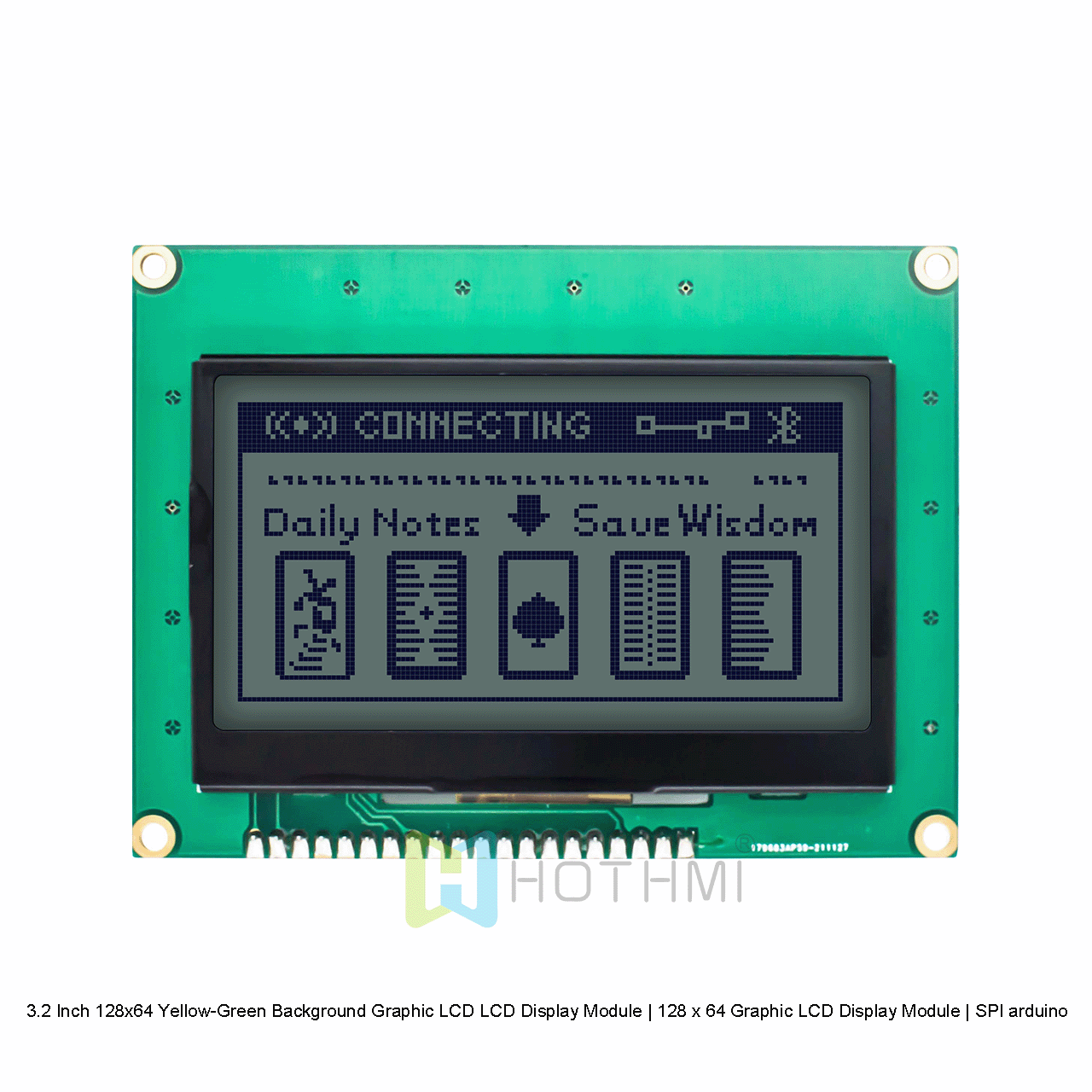 3.2 Inch 128x64 Yellow-Green Background Graphic LCD LCD Display Module | 128 x 64 Graphic LCD Display Module | SPI Interface | 3.3V arduino