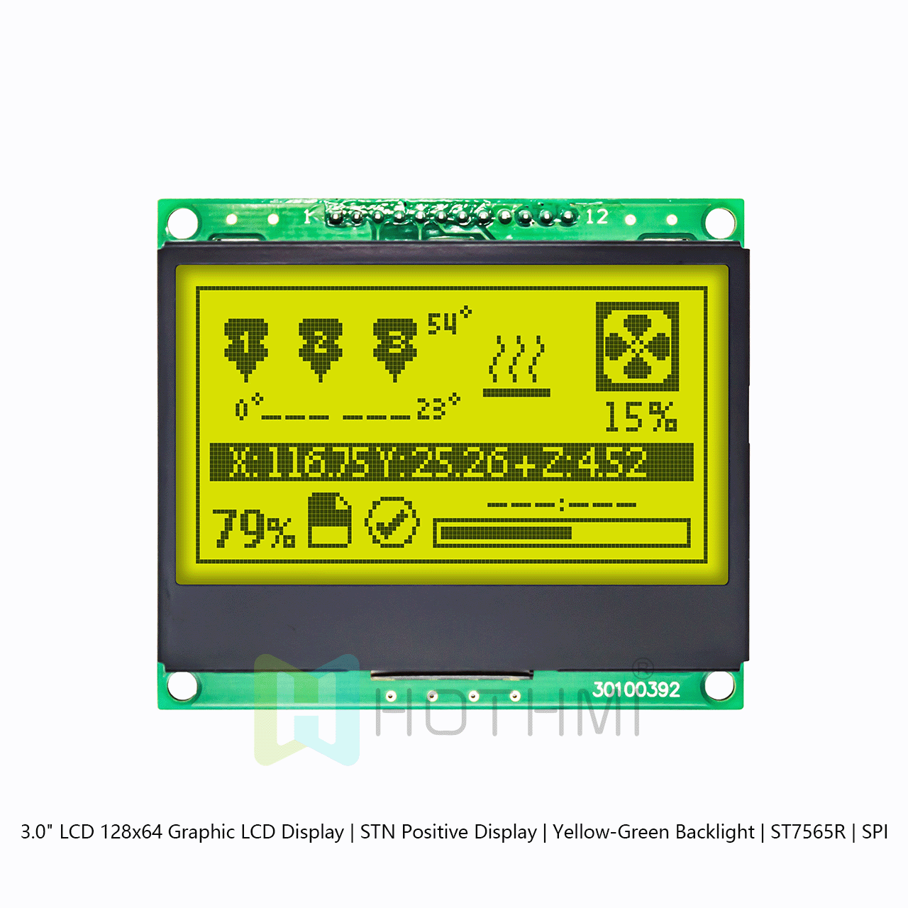 3.0" LCD 128x64 Graphic LCD Display | STN Positive Display | Yellow-Green Backlight | ST7565R | SPI arduino