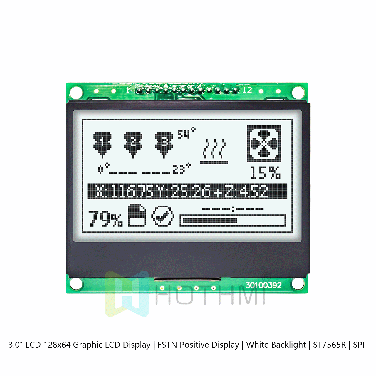 3.0 英寸LCD 128x64 图形液晶LCD 显示屏 | FSTN 正片显示 | 白色背光 | ST7565R | SPI  arduino