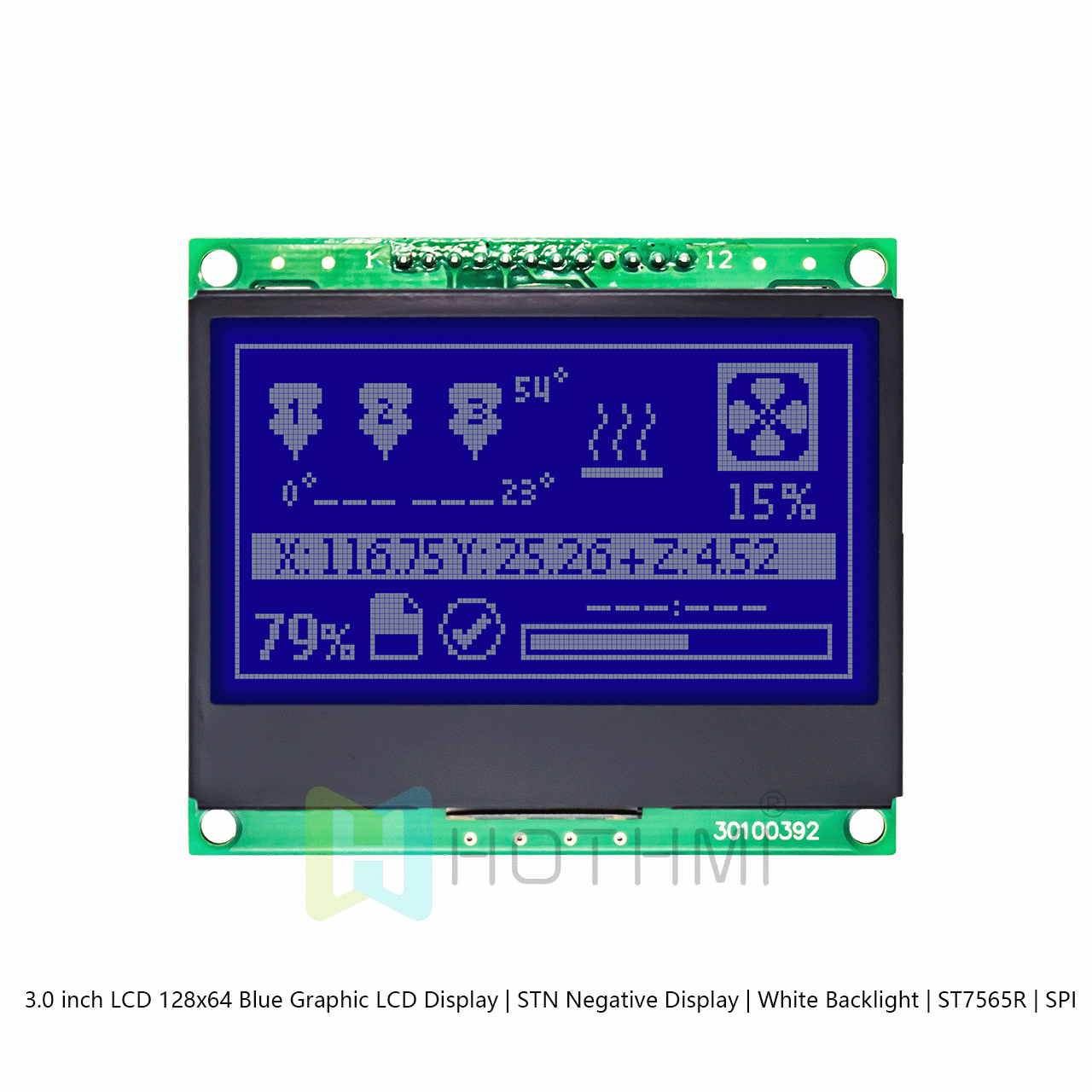 3.0 英寸LCD 128x64 蓝色图形液晶LCD 显示屏 | STN 负片显示 | 白色背光 | ST7565R | SPI arduino